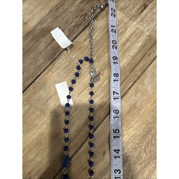Chicos Blue Stone Silver Tone 19" Long Beaded Chain Statement Necklace NEW - Picture 16 of 16